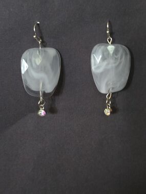 Handcrafted White Swirl Glass Drop Earrings